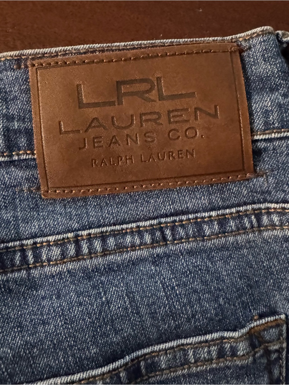 Ralph Lauren Blue Denim Jeans with Brown Leather Patch